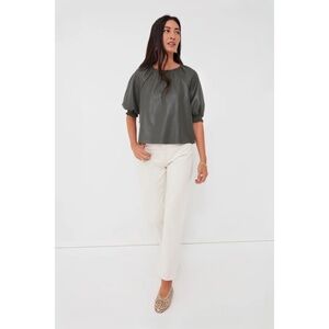 SAYLOR Juana Top Faux Leather Sage Gray Puff Sleeves Solid Streetwear Large